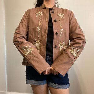 Y2K Fairycore beaded embroidered whimsical Boho Brown Fairy Cottagecore Jacket